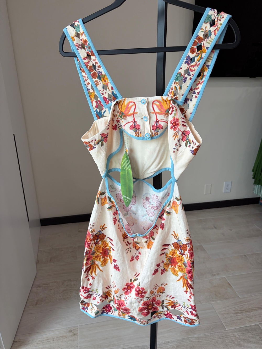 FARM Rio Cream Mini Dress with Pink & Orange Floral Embroidery - Picture 9 of 9